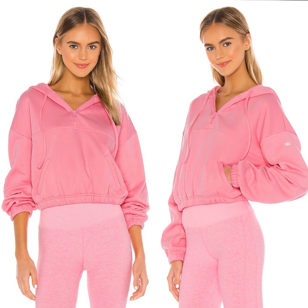 Alo yoga stadium crop half zip hoodie
